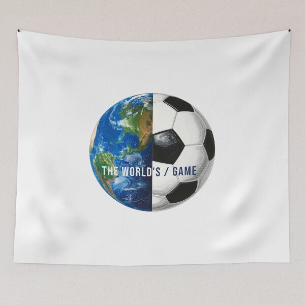 Item preview, The Worlds Game Soccer Art — Earth Football Globe Quote Print designed and sold by icemanphotos.