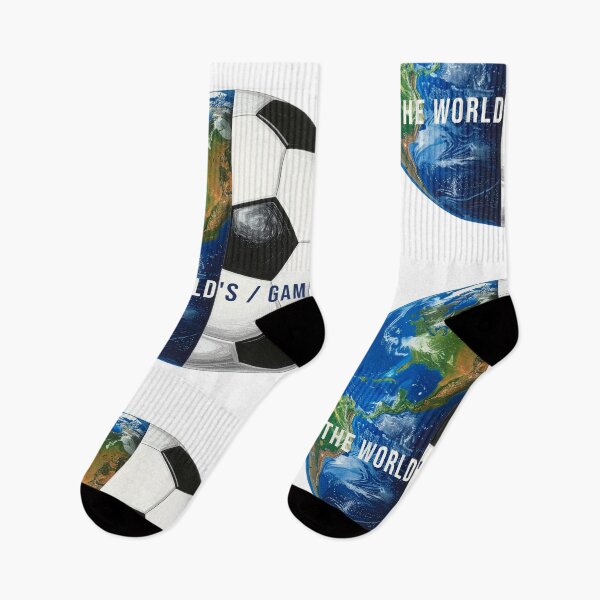 Item preview, The Worlds Game Soccer Art — Earth Football Globe Quote Print designed and sold by icemanphotos.