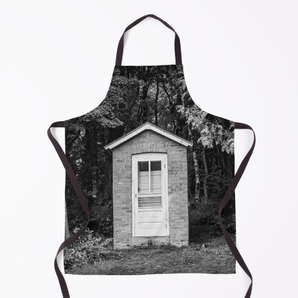 Item preview, Little brick building in the woods black and white horizontal designed and sold by TerraMediaLLC.