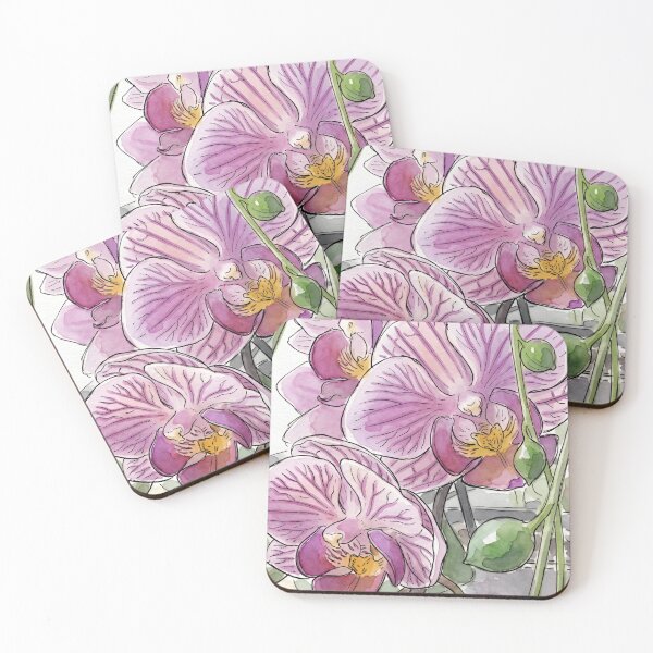 Item preview, Purple Orchid Blossoms | Pen and Watercolor Botanical Art designed and sold by Debbie Schulte.