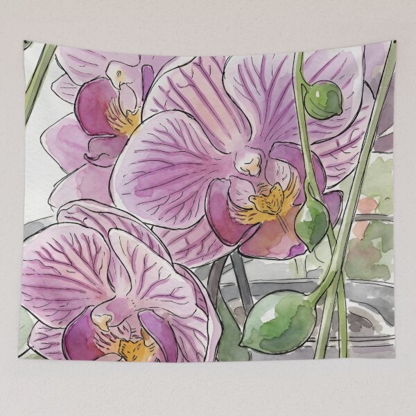 Item preview, Purple Orchid Blossoms | Pen and Watercolor Botanical Art designed and sold by Debbie Schulte.