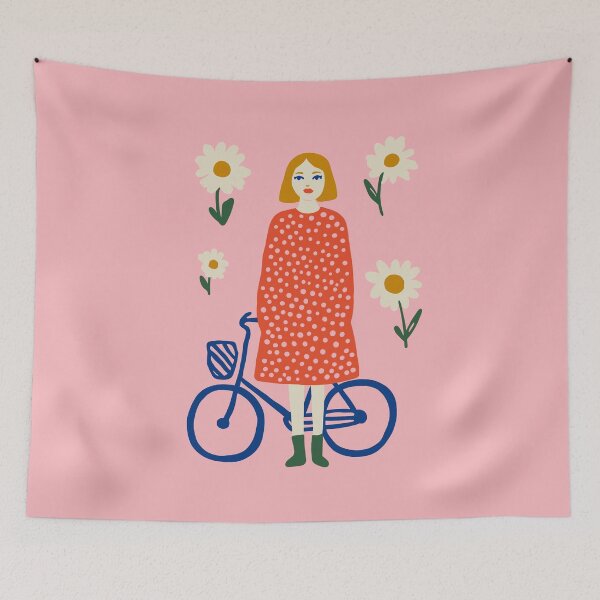 Item preview, Girl with Bike and Daisies designed and sold by soheedesigns.
