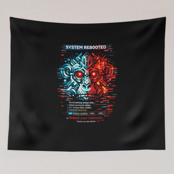 Item preview, SYSTEM REBOOTED — Cyber Split‑Color Monkey designed and sold by Cabrasco.