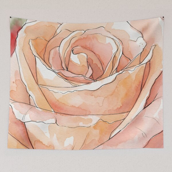 Item preview, Peach Rose Macro | Pen and Watercolor Botanical Art designed and sold by Debbie Schulte.