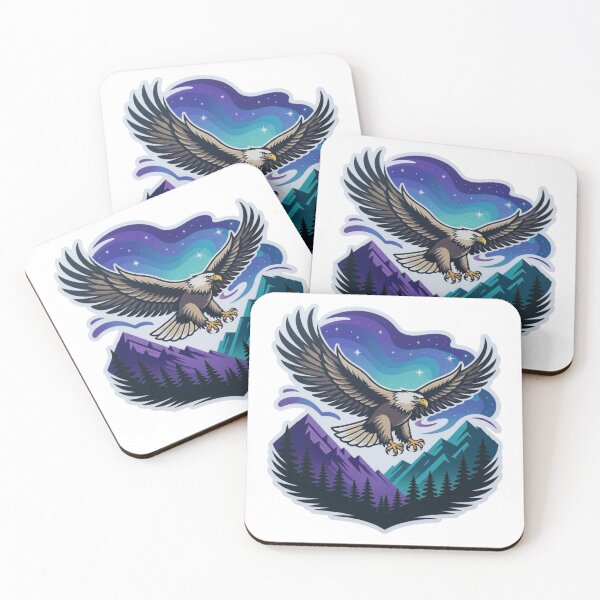 Item preview, Eagle Flying over Mountains with Aurora Borealis Die-Cut T-Shirt designed and sold by Gabe1983.
