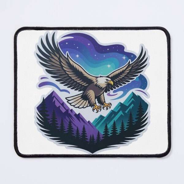 Item preview, Eagle Flying over Mountains with Aurora Borealis Die-Cut T-Shirt designed and sold by Gabe1983.