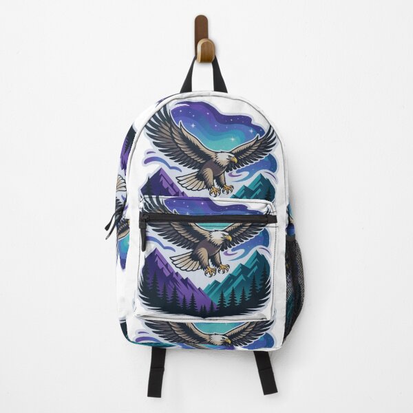 Item preview, Eagle Flying over Mountains with Aurora Borealis Die-Cut T-Shirt designed and sold by Gabe1983.