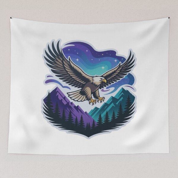 Item preview, Eagle Flying over Mountains with Aurora Borealis Die-Cut T-Shirt designed and sold by Gabe1983.