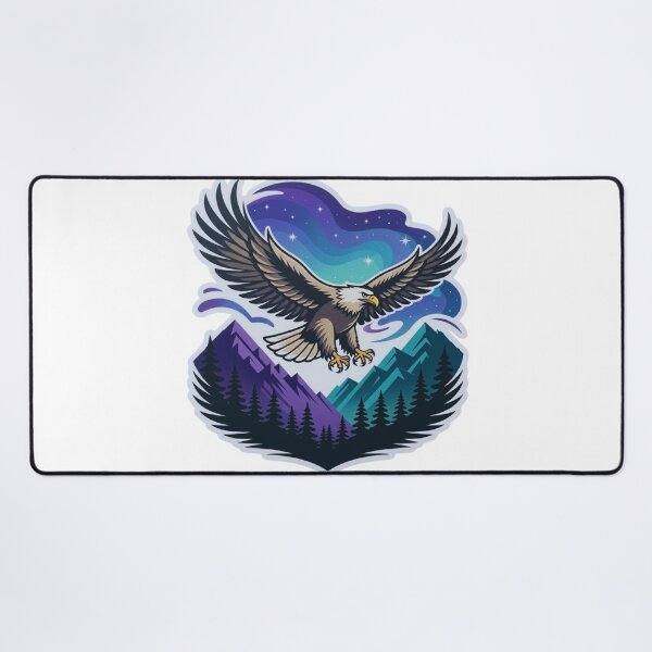 Item preview, Eagle Flying over Mountains with Aurora Borealis Die-Cut T-Shirt designed and sold by Gabe1983.