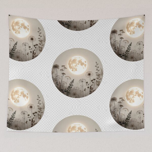 Item preview, Minimal Moon Meadow Illustration | Neutral Wildflower Celestial Art designed and sold by GalleryPeak.