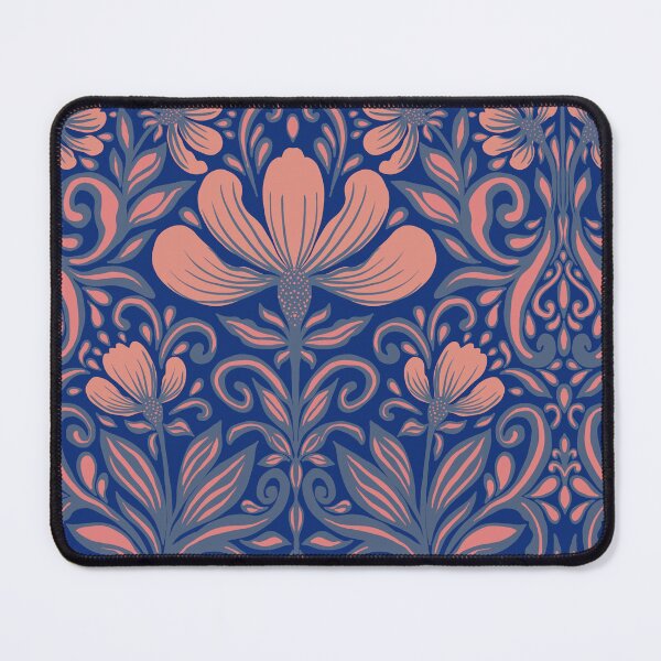 Item preview, Midnight Cobalt and Coral Damask Pattern designed and sold by AneissPiaf.