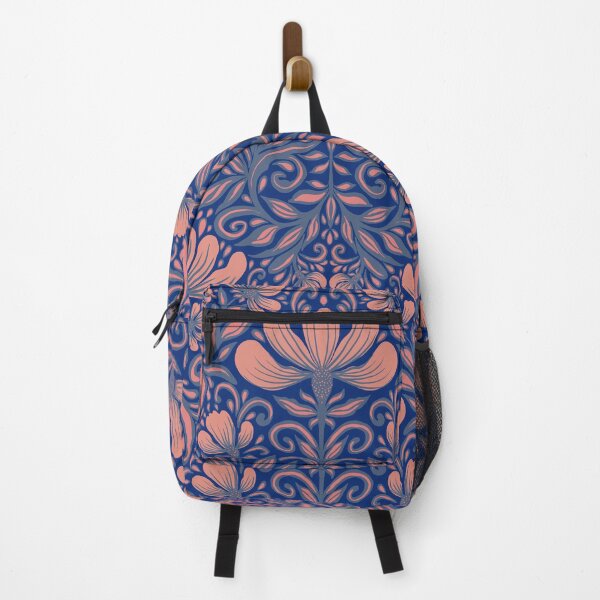 Item preview, Midnight Cobalt and Coral Damask Pattern designed and sold by AneissPiaf.