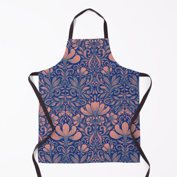 Item preview, Midnight Cobalt and Coral Damask Pattern designed and sold by AneissPiaf.