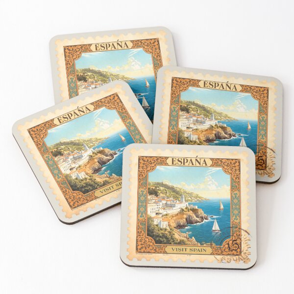 Item preview, Vintage Spain Postage Stamp – Mediterranean Coast, Spanish Heritage & Travel Poster Art designed and sold by Timeless Decor.