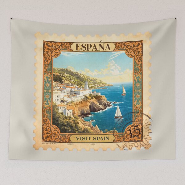 Item preview, Vintage Spain Postage Stamp – Mediterranean Coast, Spanish Heritage & Travel Poster Art designed and sold by Timeless Decor.