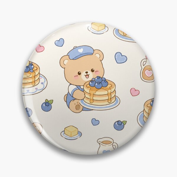 Item preview, Teddy Bear Blueberry Pancake Kawaii Pattern designed and sold by Soft Berry Studio.