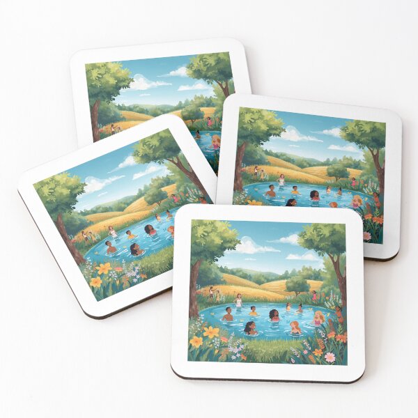 Item preview, Friends Enjoying Summer Swim in Natural Pond designed and sold by maplesoulkiller.