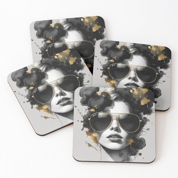 Item preview, Black Gold Fashion Woman Watercolor Portrait | Luxury Sunglasses Art designed and sold by Biedroneczka.