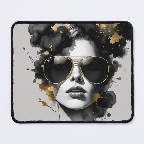 Item preview, Black Gold Fashion Woman Watercolor Portrait | Luxury Sunglasses Art designed and sold by Biedroneczka.