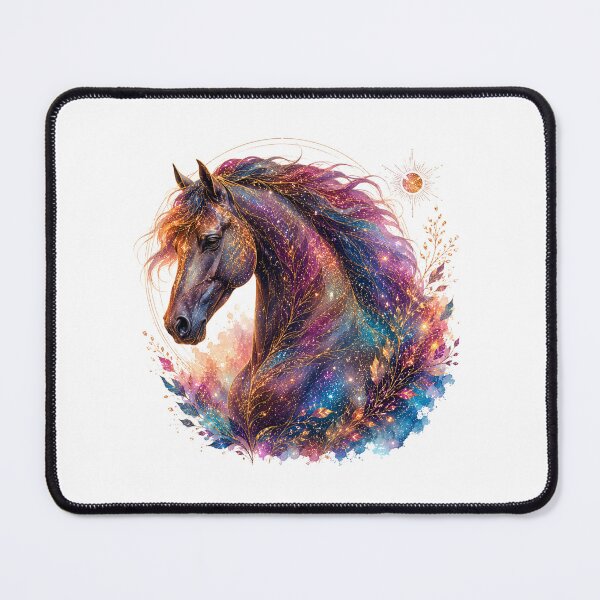 Item preview, Cosmic Galaxy Horse Profile Celestial Gold Floral Art designed and sold by KireaDesigns.