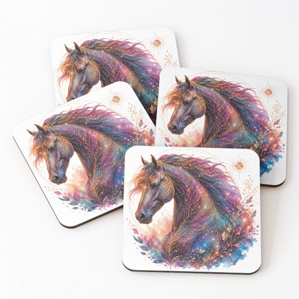 Item preview, Cosmic Galaxy Horse Profile Celestial Gold Floral Art designed and sold by KireaDesigns.