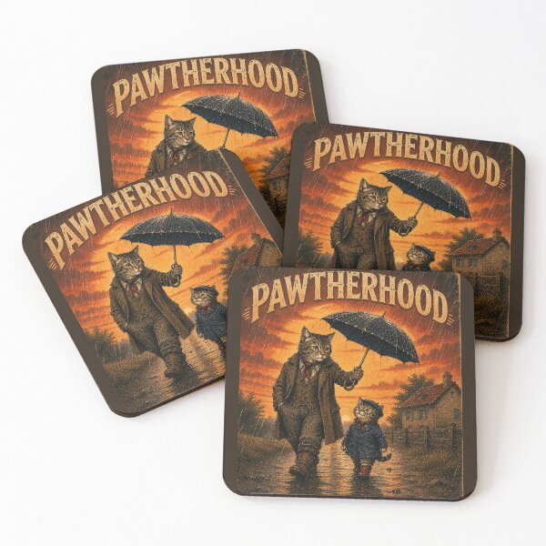 Item preview, Pawtherhood Vintage Sunset Cat Dad Rainstorm Retro Fatherhood Cat Lover T-Shirt designed and sold by HOUSE OF TIST.