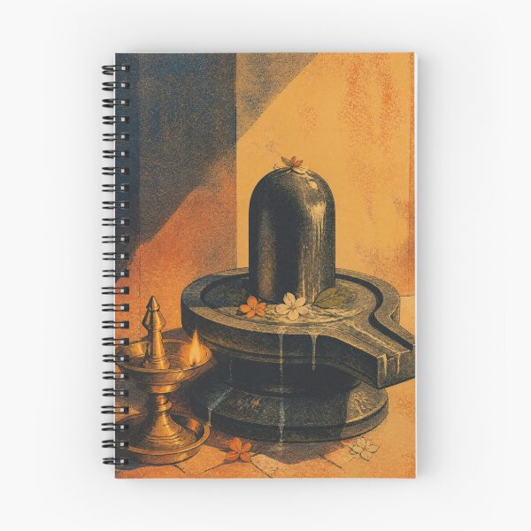Item preview, Sacred Shiva Lingam with Oil Lamp – Spiritual Hindu Devotional Art designed and sold by Soul Garden Studio.