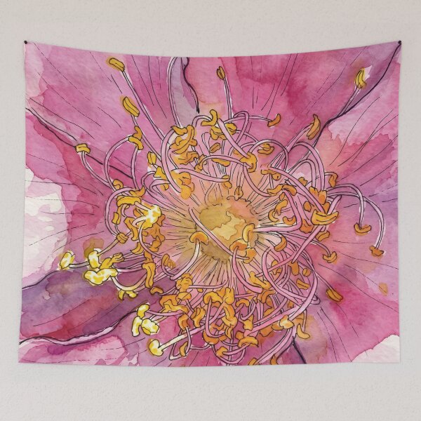 Item preview, Pink Rose Macro Study | Pen and Watercolor Botanical Art designed and sold by Debbie Schulte.