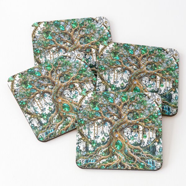 Item preview, Crystal Tree of Life | Emerald & Diamond Fantasy Art designed and sold by JustResultsCo.
