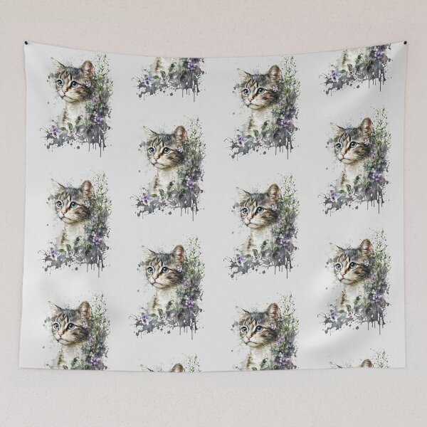 Item preview, Elegant Cat with Wildflowers designed and sold by FloreDreamStudio.