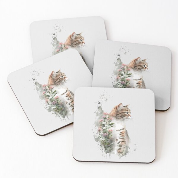 Item preview, Dreamy Watercolor Cat and Flowers designed and sold by FloreDreamStudio.