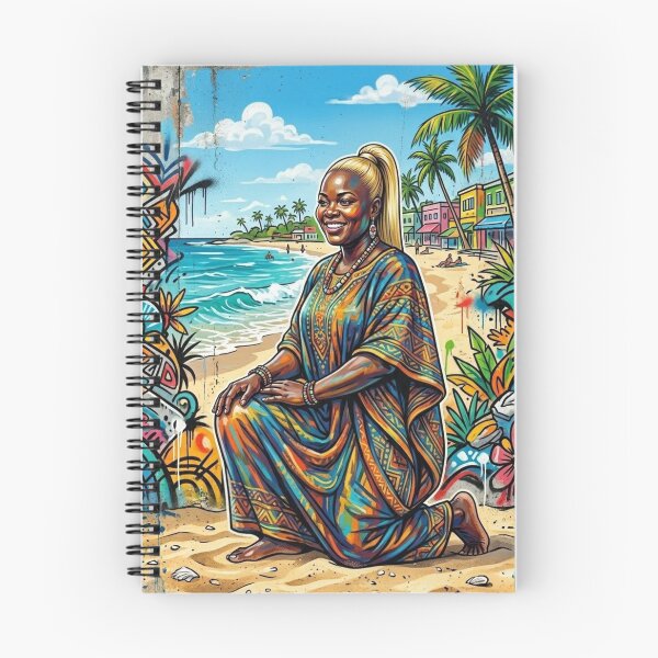 Item preview, AFRO-CARIBBEAN WOMAN ON TROPICAL BEACH VIBRANT URBAN ART designed and sold by Curiosiart.