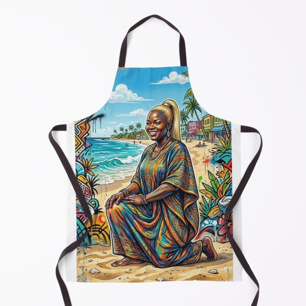 Item preview, AFRO-CARIBBEAN WOMAN ON TROPICAL BEACH VIBRANT URBAN ART designed and sold by Curiosiart.