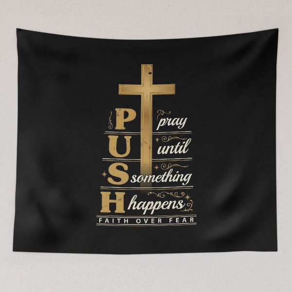 Item preview, Push Pray Until Something Happens Christian Cross Faith Statement designed and sold by Redgiant87x.