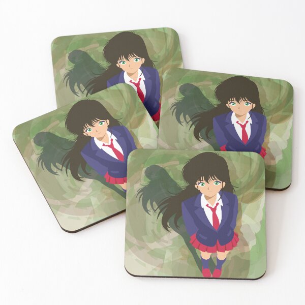 Item preview, Anime Schoolgirl with Green Eyes in a Blue and Red Uniform – Retro Manga Vector Illustration on an Abstract Background designed and sold by Keltoi-art.