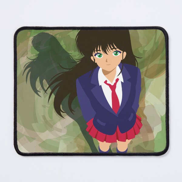 Item preview, Anime Schoolgirl with Green Eyes in a Blue and Red Uniform – Retro Manga Vector Illustration on an Abstract Background designed and sold by Keltoi-art.