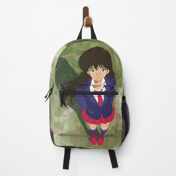 Item preview, Anime Schoolgirl with Green Eyes in a Blue and Red Uniform – Retro Manga Vector Illustration on an Abstract Background designed and sold by Keltoi-art.