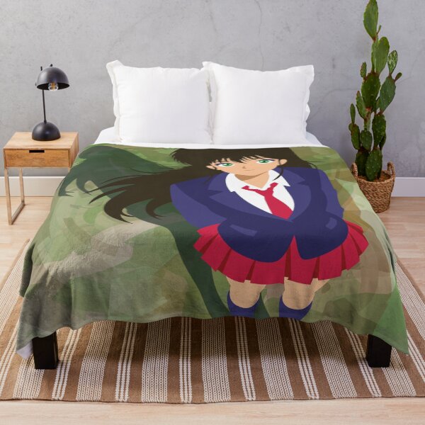 Item preview, Anime Schoolgirl with Green Eyes in a Blue and Red Uniform – Retro Manga Vector Illustration on an Abstract Background designed and sold by Keltoi-art.
