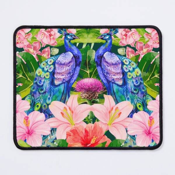 Item preview, Vibrant Watercolor Peacock Tropical Flowers Art designed and sold by Justyna93.