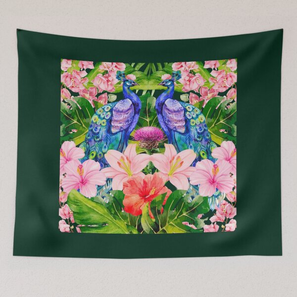 Item preview, Vibrant Watercolor Peacock Tropical Flowers Art designed and sold by Justyna93.
