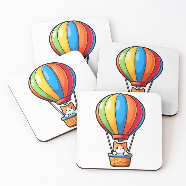 Item preview, A hot air balloon with a cat looking out the basket designed and sold by Beleza e Estilo.