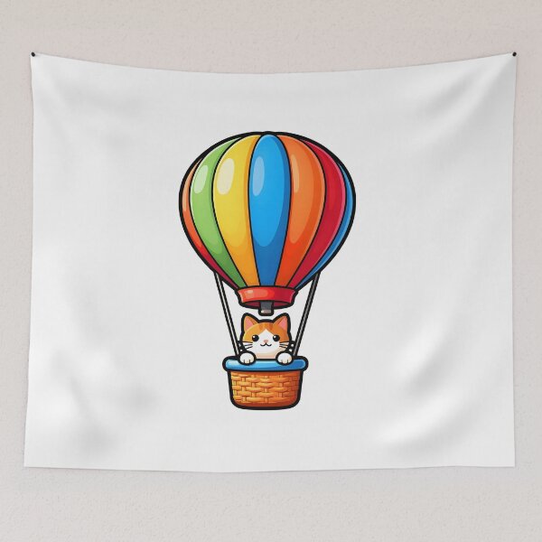 Item preview, A hot air balloon with a cat looking out the basket designed and sold by Beleza e Estilo.
