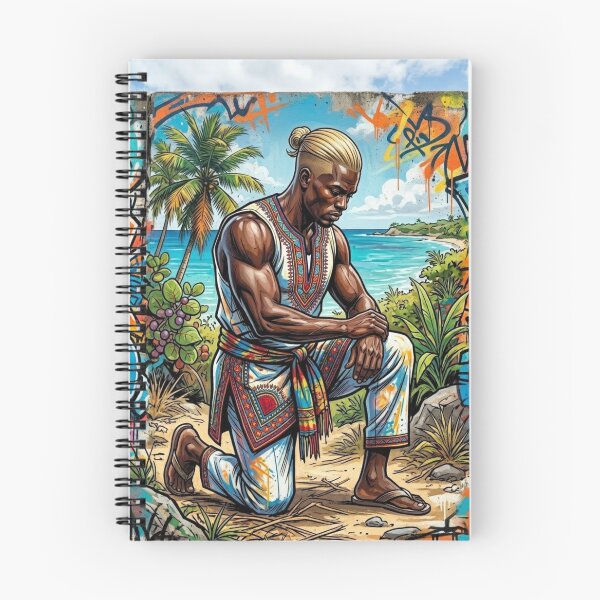 Item preview, AFRO-DESCENDANT URBAN WARRIOR MEDITATING ON A TROPICAL BEACH WITH GRAFFITI ART designed and sold by Curiosiart.