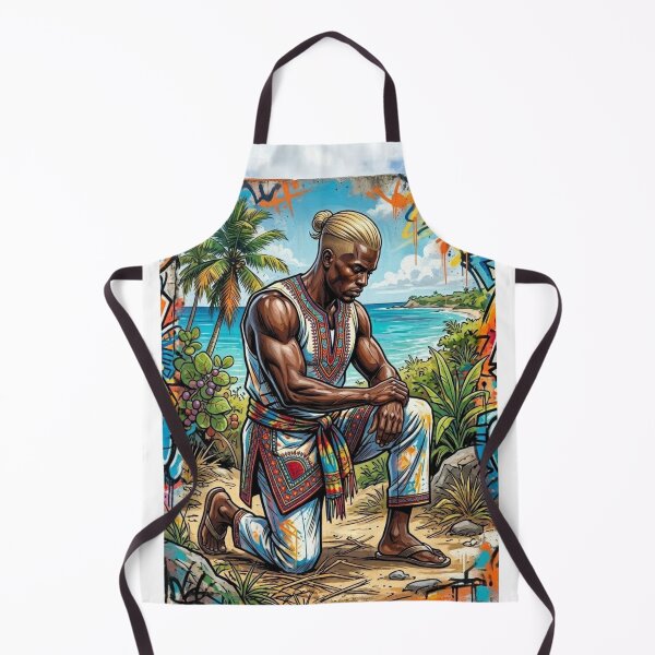 Item preview, AFRO-DESCENDANT URBAN WARRIOR MEDITATING ON A TROPICAL BEACH WITH GRAFFITI ART designed and sold by Curiosiart.