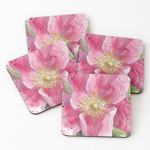Item preview, Pink Rugosa Rose | Pen and Watercolor Botanical Art designed and sold by Debbie Schulte.