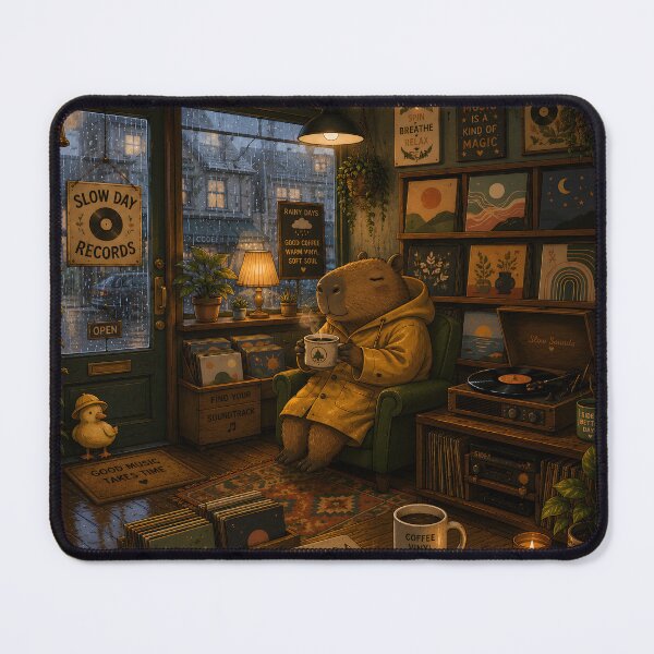 Item preview, Rainy Day Capybara Vinyl Cafe designed and sold by SRY DESIGN.