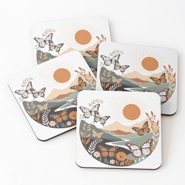 Item preview, Boho Butterfly Valley Illustration | Retro Nature Landscape with Monarch Butterflies designed and sold by GalleryPeak.