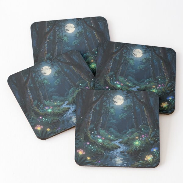 Item preview, Enchanted Night Forest: Glowing River and Full Moon designed and sold by MoonwoodStudio.