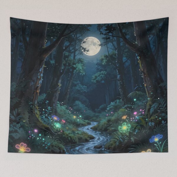 Item preview, Enchanted Night Forest: Glowing River and Full Moon designed and sold by MoonwoodStudio.