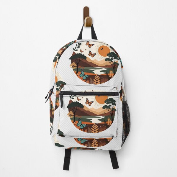Item preview, Boho Butterfly Lake Landscape | Retro Nature Scene with Monarch Butterflies designed and sold by GalleryPeak.